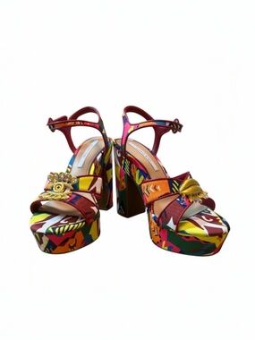 Whimsical Gianni Bini Chunky Heel Abstract Print Platform Heels Size 8.5